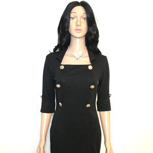 Lucky Lady Women's Short Sleeve Black Dress with Golden Buttons - Size Medium